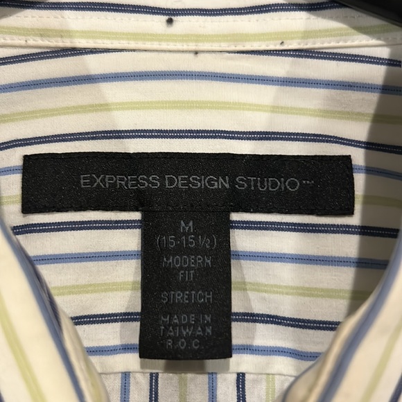 Mens Express Dress Shirt. White/Blue/Green size medium 15-15. - Picture 3 of 4